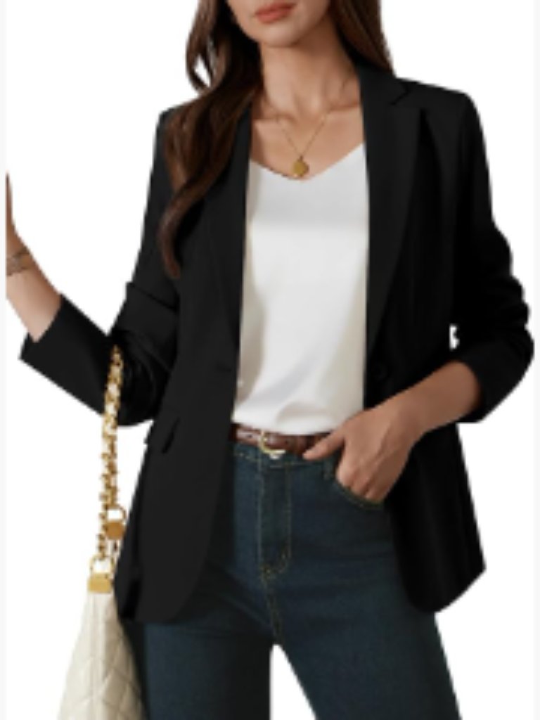 Polyester-Viscose-Spandex Blazer, One Button, Notched Lapel, Business Casual